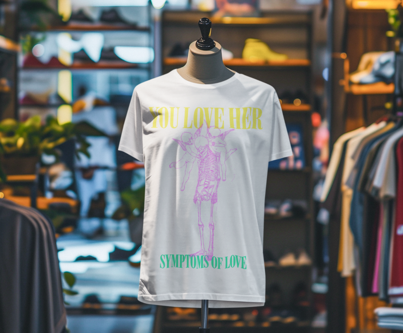 YOU LOVE HER fka You Love Her Coz She's Dead or YLHCSD members only merch club rare and limited white t-shirt with mulicolour graphic design